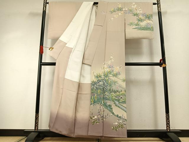 平和屋着物●十日町友禅作家　岡村蒼風　訪問着　風景花文　暈し染め　正絹　逸品　AABJ4008fy