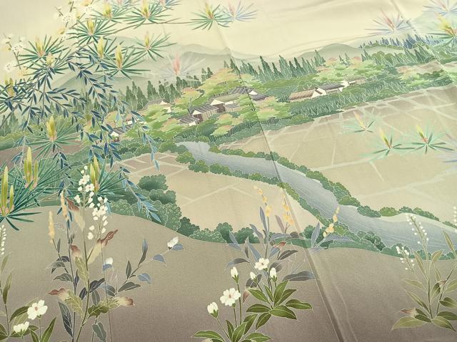 平和屋着物●十日町友禅作家　岡村蒼風　訪問着　風景花文　暈し染め　正絹　逸品　AABJ4008fy