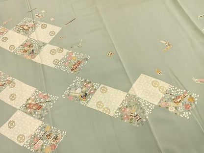 平和屋着物●訪問着　駒刺繍　楽器花文　金彩　正絹　逸品　AABJ4011fy