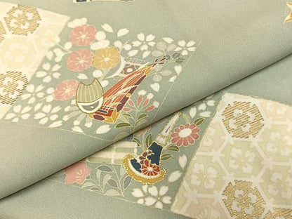 平和屋着物●訪問着　駒刺繍　楽器花文　金彩　正絹　逸品　AABJ4011fy