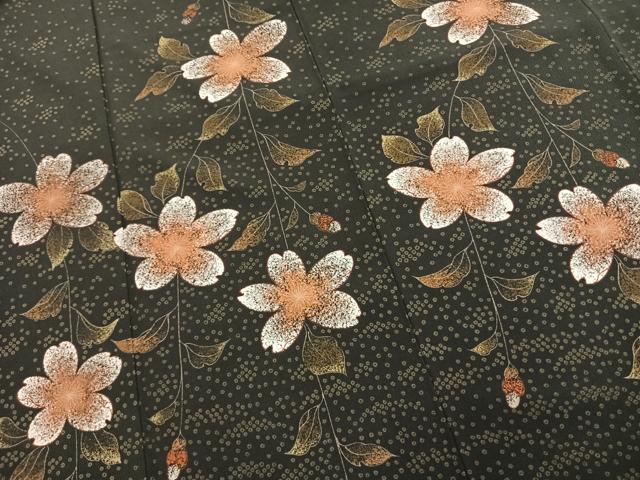 平和屋着物●撫松庵　小紋　草花文　黒地　洗える着物　AABJ4014fy