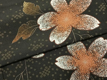 平和屋着物●撫松庵　小紋　草花文　黒地　洗える着物　AABJ4014fy