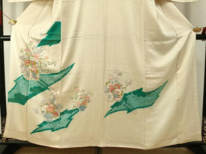 平和屋着物●訪問着　駒刺繍　絞り　草花文　金彩　高島屋扱い　正絹　逸品　AABJ4018fy
