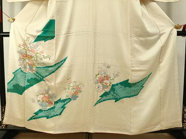 平和屋着物●訪問着　駒刺繍　絞り　草花文　金彩　高島屋扱い　正絹　逸品　AABJ4018fy