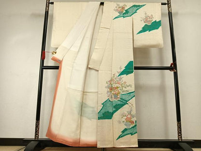 平和屋着物●訪問着　駒刺繍　絞り　草花文　金彩　高島屋扱い　正絹　逸品　AABJ4018fy