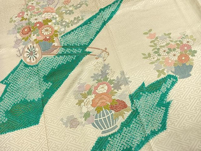 平和屋着物●訪問着　駒刺繍　絞り　草花文　金彩　高島屋扱い　正絹　逸品　AABJ4018fy