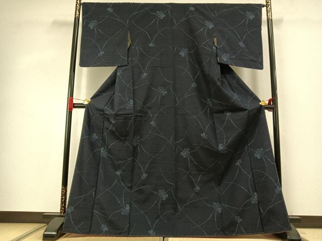 平和屋着物●結城紬　100亀甲　飛び亀甲柄　草花文　正絹　逸品　未使用　AABJ4019fy