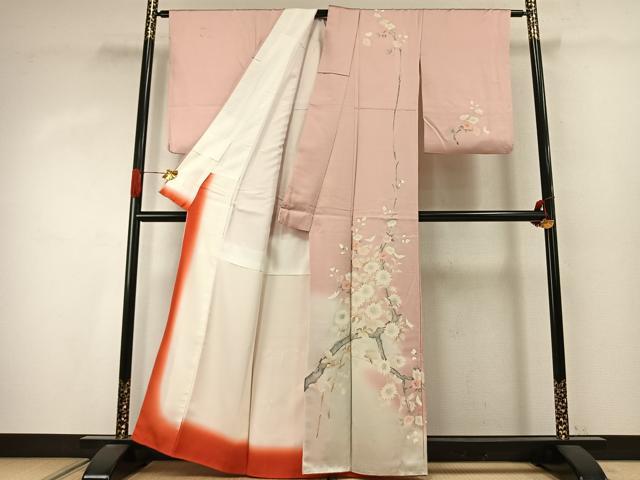 平和屋着物●訪問着　友禅　枝花文　暈し染め　正絹　逸品　AABJ4020fy