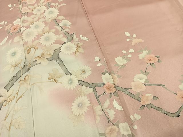 平和屋着物●訪問着　友禅　枝花文　暈し染め　正絹　逸品　AABJ4020fy