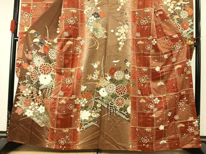 平和屋着物●豪華振袖　駒刺繍　草花文　金彩　正絹　逸品　AABJ4022fy
