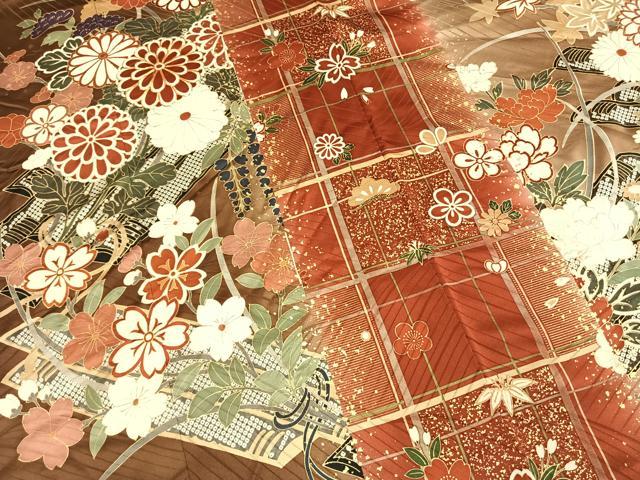 平和屋着物●豪華振袖　駒刺繍　草花文　金彩　正絹　逸品　AABJ4022fy