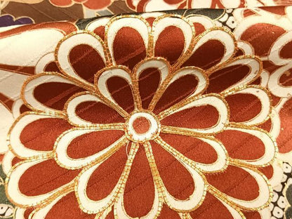 平和屋着物●豪華振袖　駒刺繍　草花文　金彩　正絹　逸品　AABJ4022fy