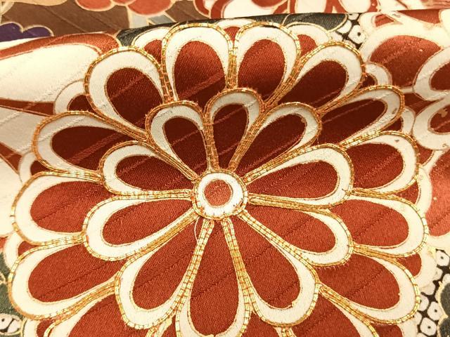 平和屋着物●豪華振袖　駒刺繍　草花文　金彩　正絹　逸品　AABJ4022fy