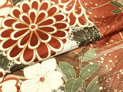 平和屋着物●豪華振袖　駒刺繍　草花文　金彩　正絹　逸品　AABJ4022fy