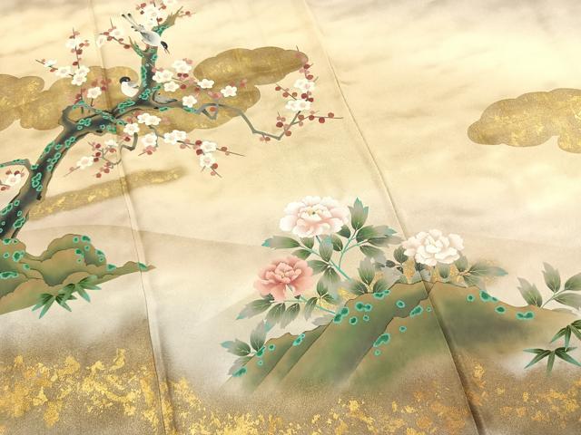 平和屋着物●京友禅作家　山下剛志郎　訪問着　花鳥文　暈し染め　金彩　正絹　逸品　AABJ4026fy
