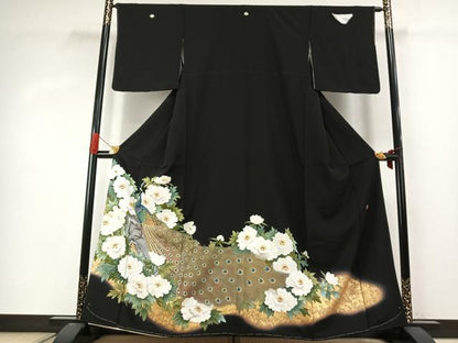 平和屋着物●豪華黒留袖　作家物　孔雀花文　金彩　正絹　逸品　AABJ4027fy