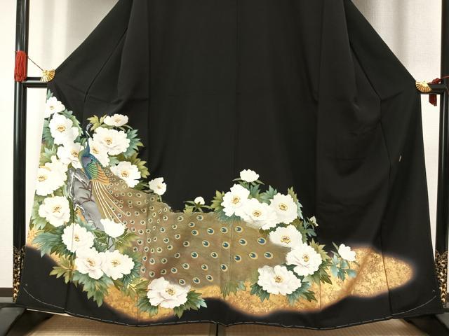平和屋着物●豪華黒留袖　作家物　孔雀花文　金彩　正絹　逸品　AABJ4027fy