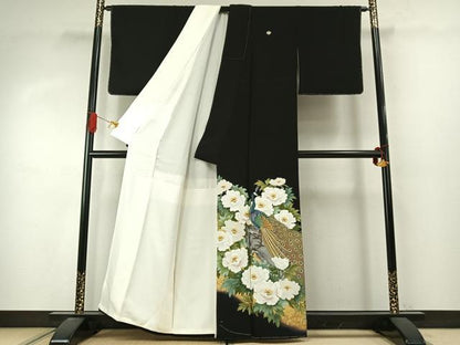 平和屋着物●豪華黒留袖　作家物　孔雀花文　金彩　正絹　逸品　AABJ4027fy