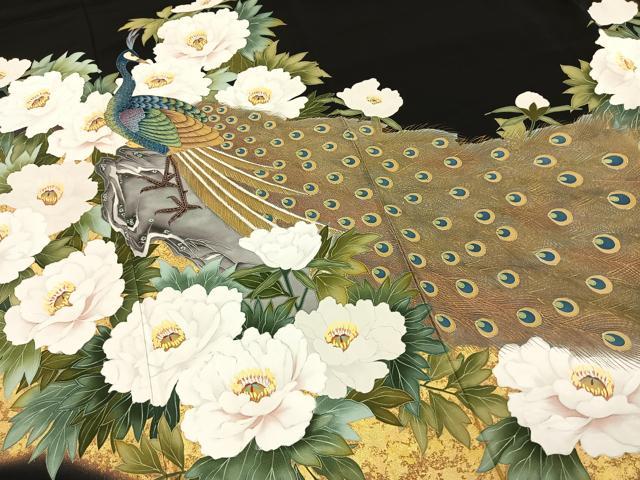 平和屋着物○豪華黒留袖 作家物 孔雀花文 金彩 正絹 逸品 AABJ4027fy