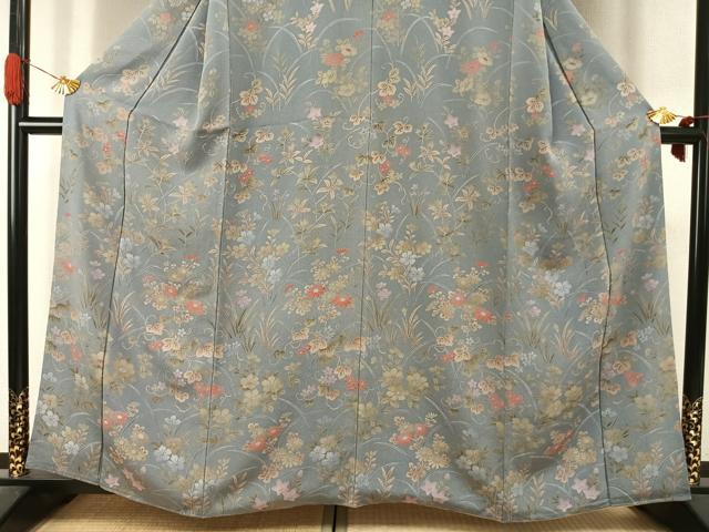 平和屋着物●訪問着　草花文　鬼しぼ縮緬　正絹　逸品　AABJ4030fy