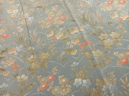 平和屋着物●訪問着　草花文　鬼しぼ縮緬　正絹　逸品　AABJ4030fy