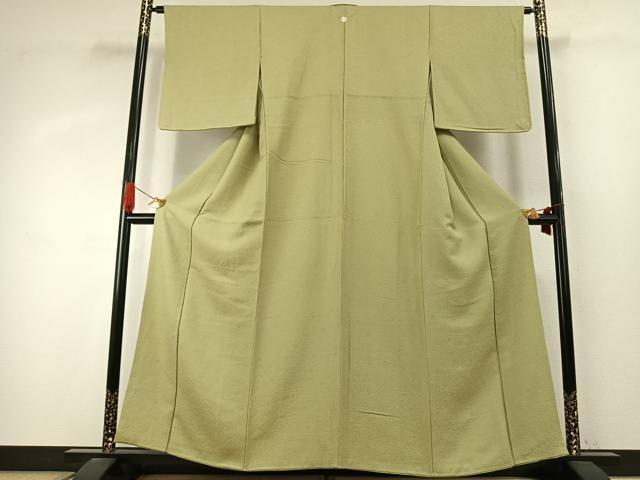 平和屋着物●上質な色無地　花唐草地紋　抹茶色　正絹　逸品　未使用　AABJ4034fy