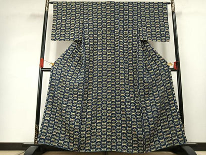 平和屋着物●上質な小紋　型染め　草花文　正絹　逸品　AABJ4036fy