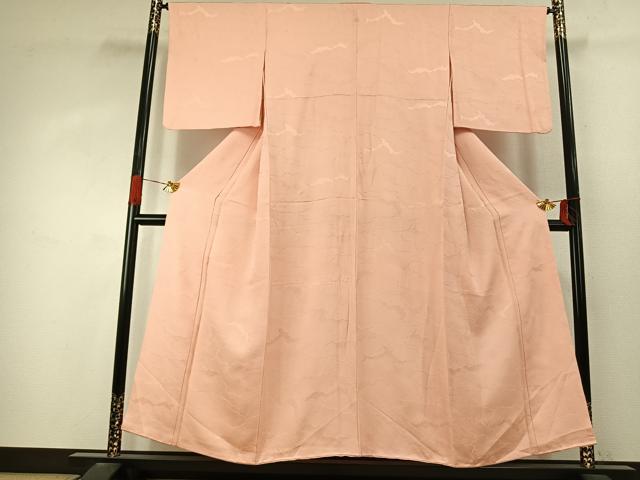 平和屋着物●上質な色無地　雲取り地紋　一斤染色　正絹　逸品　AABJ4037fy