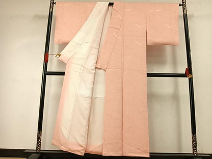 平和屋着物●上質な色無地　雲取り地紋　一斤染色　正絹　逸品　AABJ4037fy