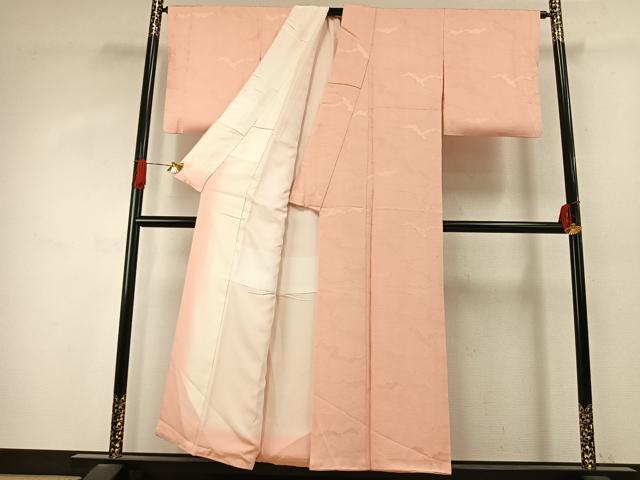 平和屋着物●上質な色無地　雲取り地紋　一斤染色　正絹　逸品　AABJ4037fy