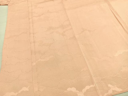平和屋着物●上質な色無地　雲取り地紋　一斤染色　正絹　逸品　AABJ4037fy