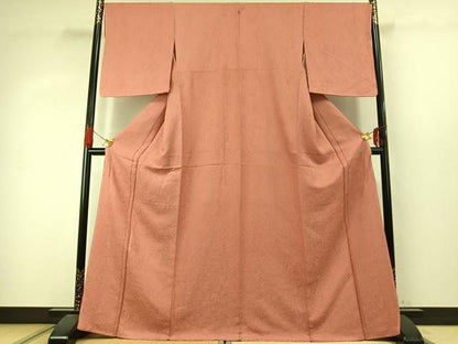 平和屋着物●上質な色無地　辻が花地紋　珊瑚朱色　正絹　逸品　AABJ4039fy