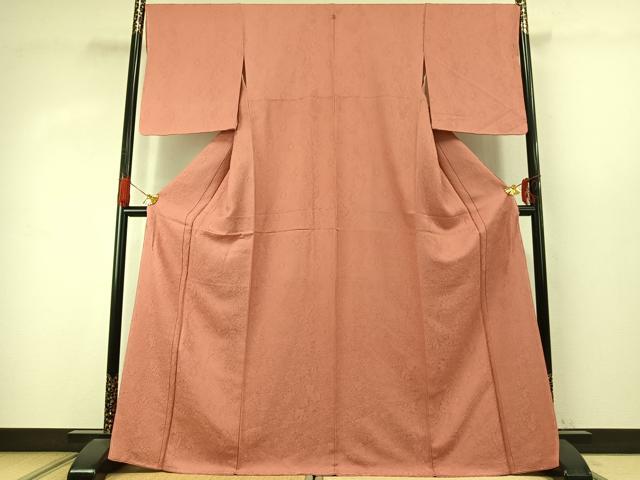平和屋着物●上質な色無地　辻が花地紋　珊瑚朱色　正絹　逸品　AABJ4039fy