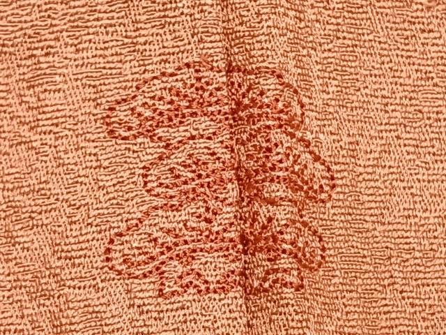 平和屋着物●上質な色無地　辻が花地紋　珊瑚朱色　正絹　逸品　AABJ4039fy