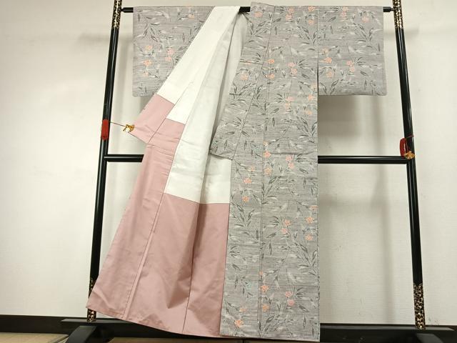 平和屋着物●小千谷紬　草花文　正絹　逸品　AABJ4041fy