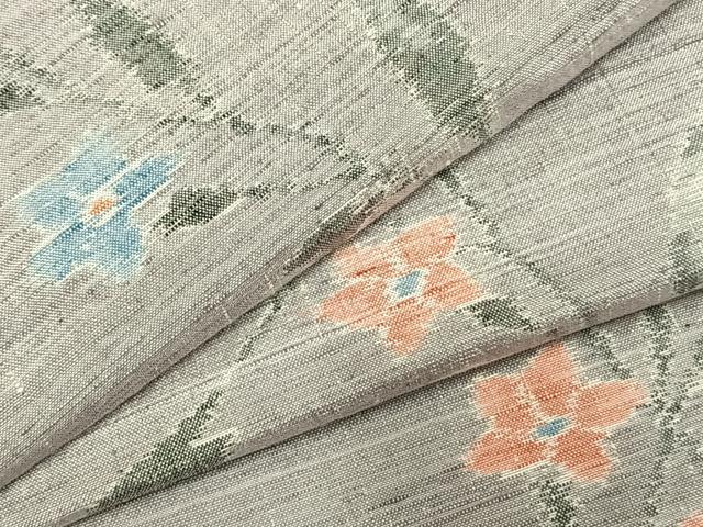 平和屋着物●小千谷紬　草花文　正絹　逸品　AABJ4041fy
