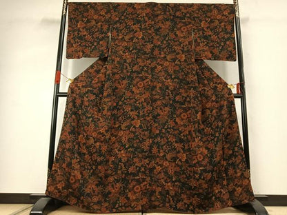 平和屋着物●上質な小紋　更紗花文　鬼しぼ縮緬　正絹　逸品　未使用　AABJ4043fy