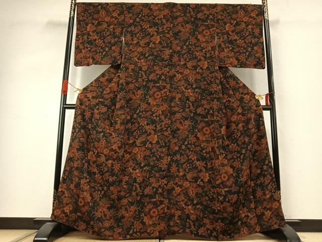平和屋着物●上質な小紋　更紗花文　鬼しぼ縮緬　正絹　逸品　未使用　AABJ4043fy