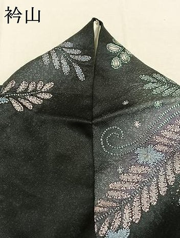 平和屋着物●訪問着　辻が花　暈し染め　黒地　金彩　正絹　逸品　AABJ4044fy