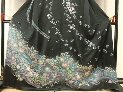 平和屋着物●訪問着　辻が花　暈し染め　黒地　金彩　正絹　逸品　AABJ4044fy