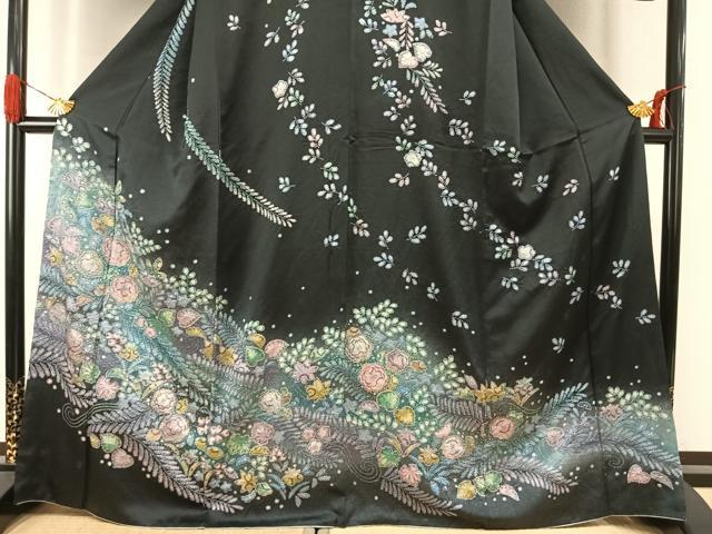 平和屋着物●訪問着　辻が花　暈し染め　黒地　金彩　正絹　逸品　AABJ4044fy