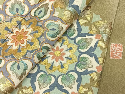 平和屋着物●豪華色留袖　作家物　駒刺繍　吉祥花文　金彩　正絹　逸品　AABJ4045fy