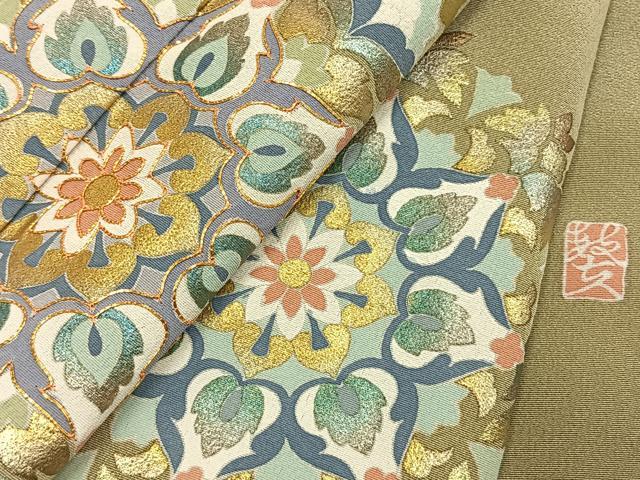 平和屋着物●豪華色留袖　作家物　駒刺繍　吉祥花文　金彩　正絹　逸品　AABJ4045fy
