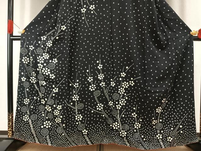 平和屋着物●訪問着　総絞り　草花文　黒地　正絹　逸品　AABJ4047fy