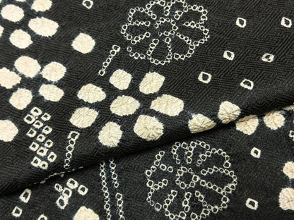 平和屋着物●訪問着　総絞り　草花文　黒地　正絹　逸品　AABJ4047fy