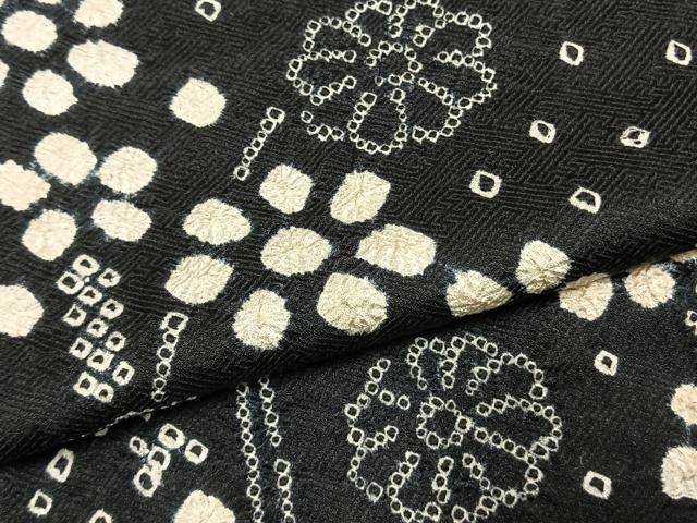 平和屋着物●訪問着　総絞り　草花文　黒地　正絹　逸品　AABJ4047fy