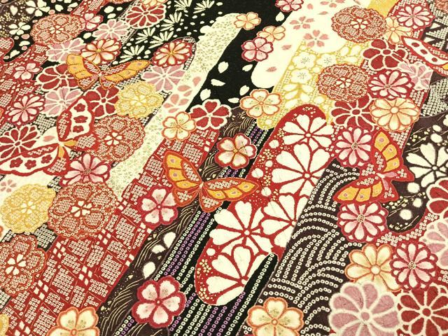 平和屋着物●豪華振袖　駒刺繍　絞り　花蝶文　黒地　金彩　銀通し地　正絹　逸品　AABJ4054fy