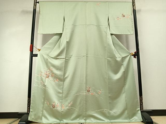 平和屋着物●訪問着　草花文　金彩　ロング丈　正絹　逸品　未使用　AABJ4057fy
