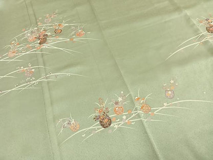 平和屋着物●訪問着　草花文　金彩　ロング丈　正絹　逸品　未使用　AABJ4057fy