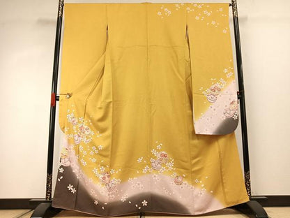 平和屋着物●豪華振袖　駒刺繍　毬　舞桜文　暈し染め　金彩　京都きもの友禅扱い　正絹　逸品　AABJ4058fy